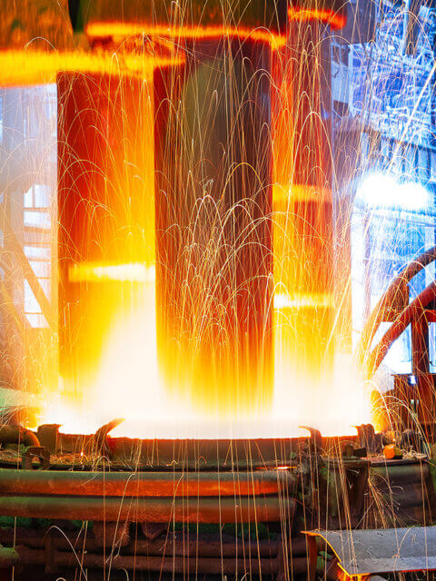 Electric arc furnace at a metallurgical plant workshop, Finland