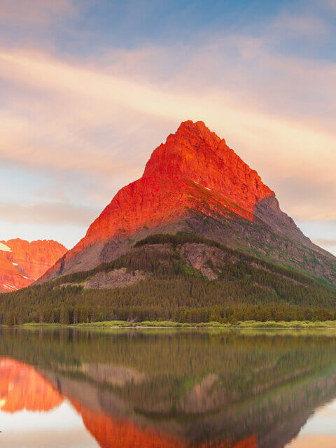 Morning breaking over Swiftcurrent Lake in Glacier National park