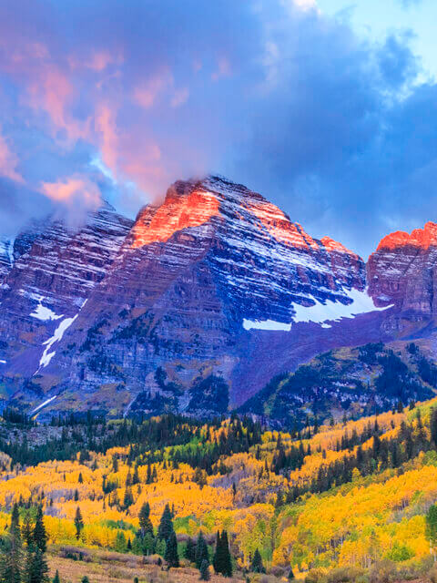 Autumn colors at sunrise, near Aspen, Colorado, in the Elk Mountains.