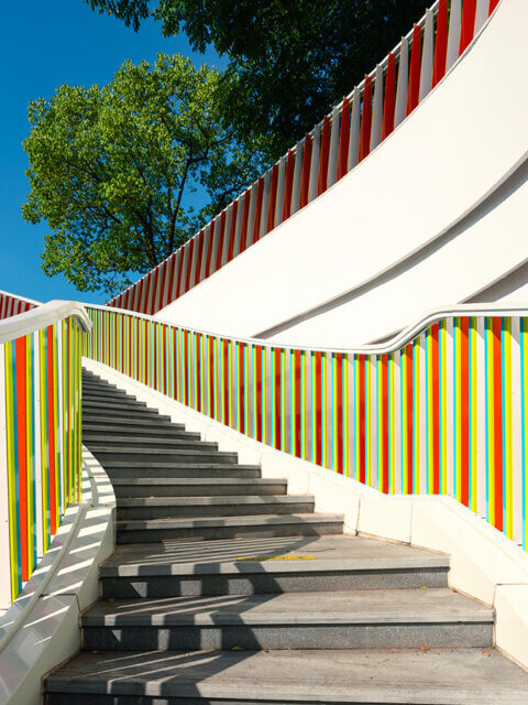 Staircase of the underground parking lot of Shanghai Port International Passenger Terminal, Taiping Road, Hongkou District, Shanghai, China.